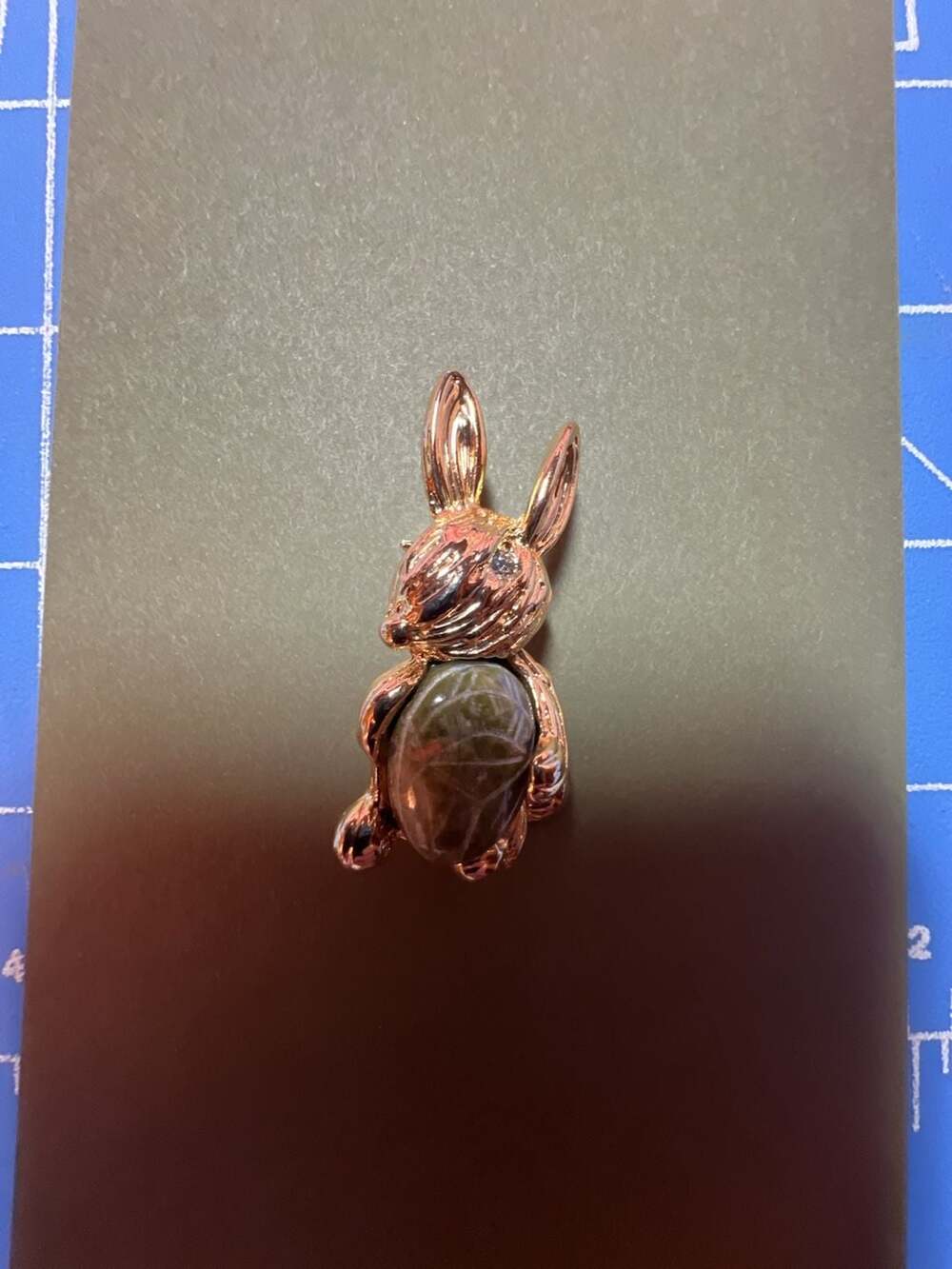 Vintage Gold Tone Rabbit Brooch with Stone Cabochon